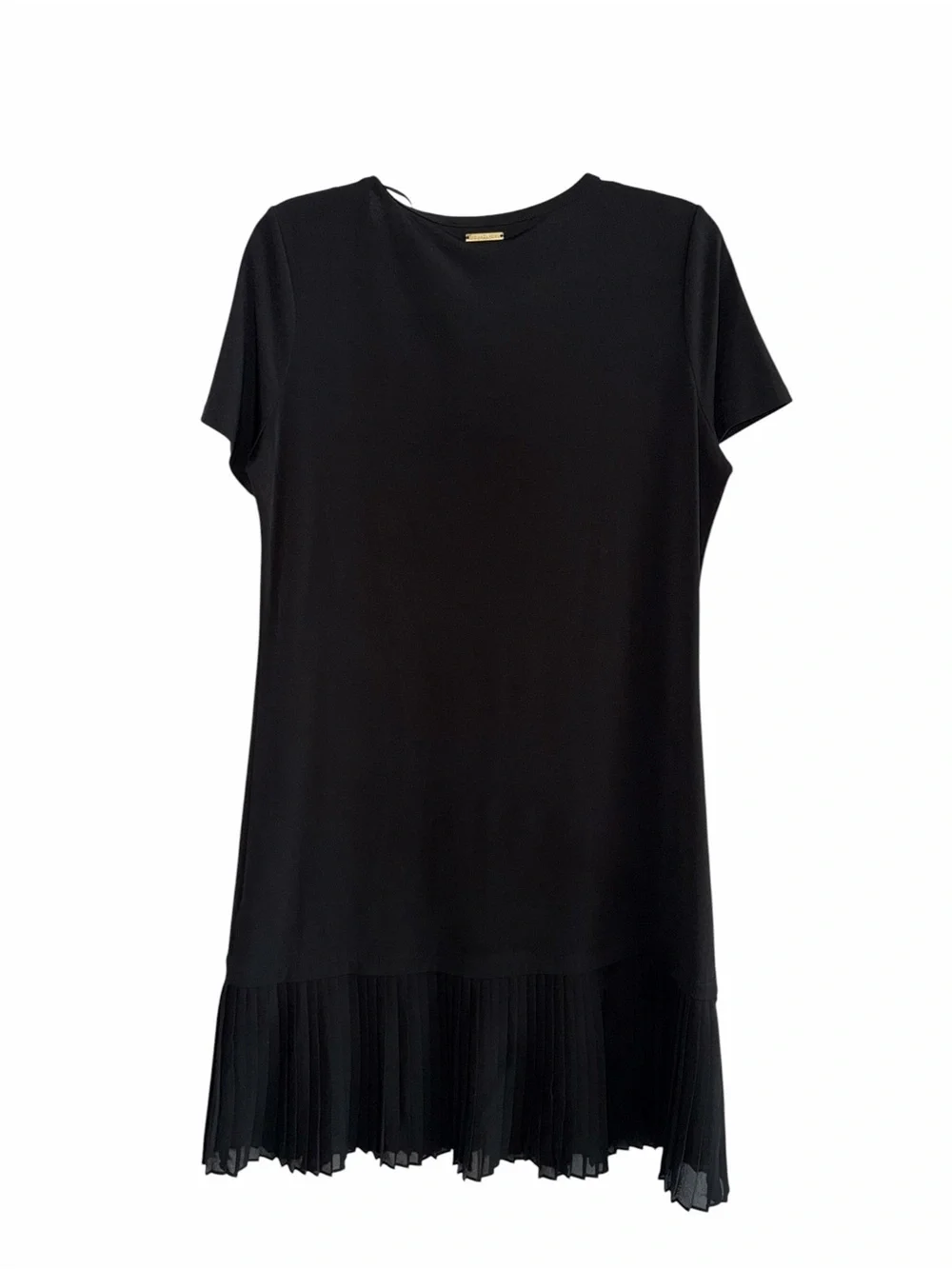 Michael Kors Black Short-Sleeve Pleated-Hem Mini Dress Size M